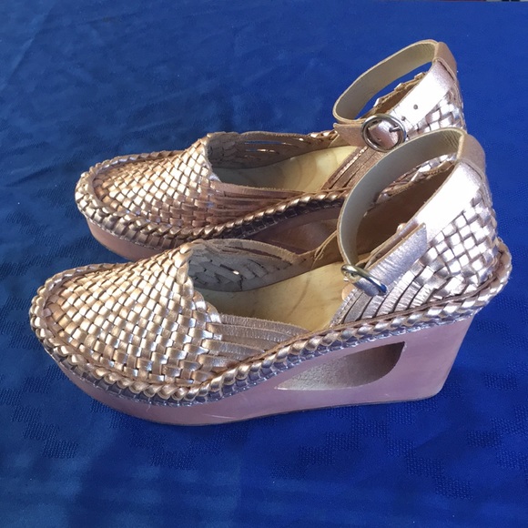 Free People Shoes - Free People Rose Metallic leather wedge clogs